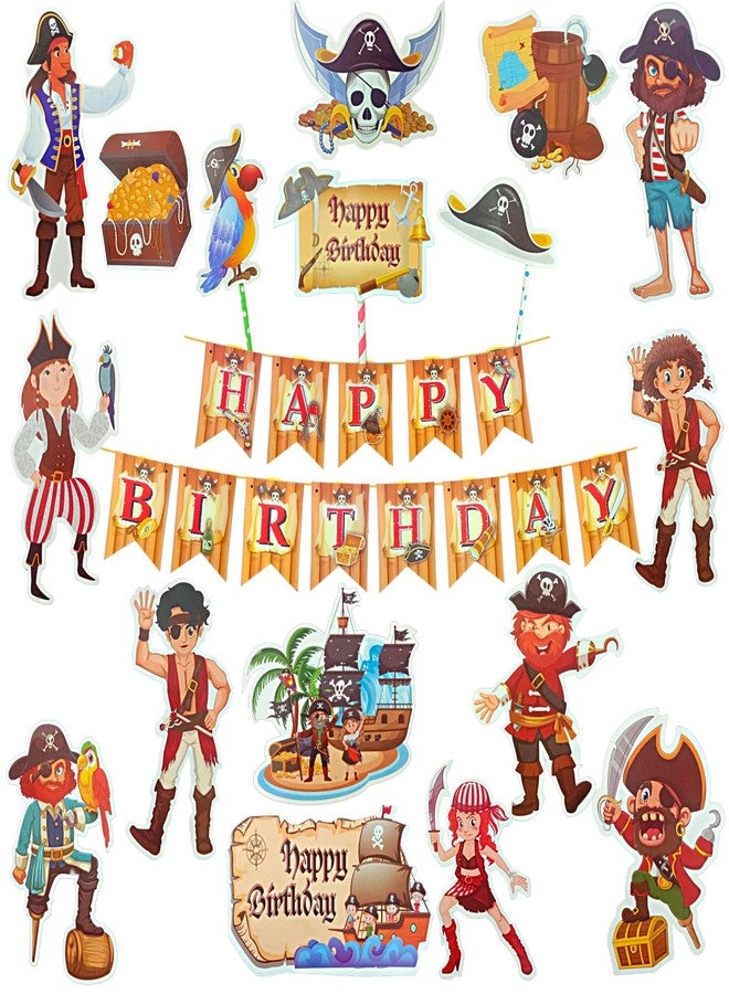 FI - FLICK IN Pirates Latex & Paper 59 pcs Pirate Theme Birthday Decoration Set Banner Props Cake Topper Cutouts Glue Dot Metallic Balloon Pirates Theme Decoration for Birthday (Pack of 59,Multicolor) - Image 3